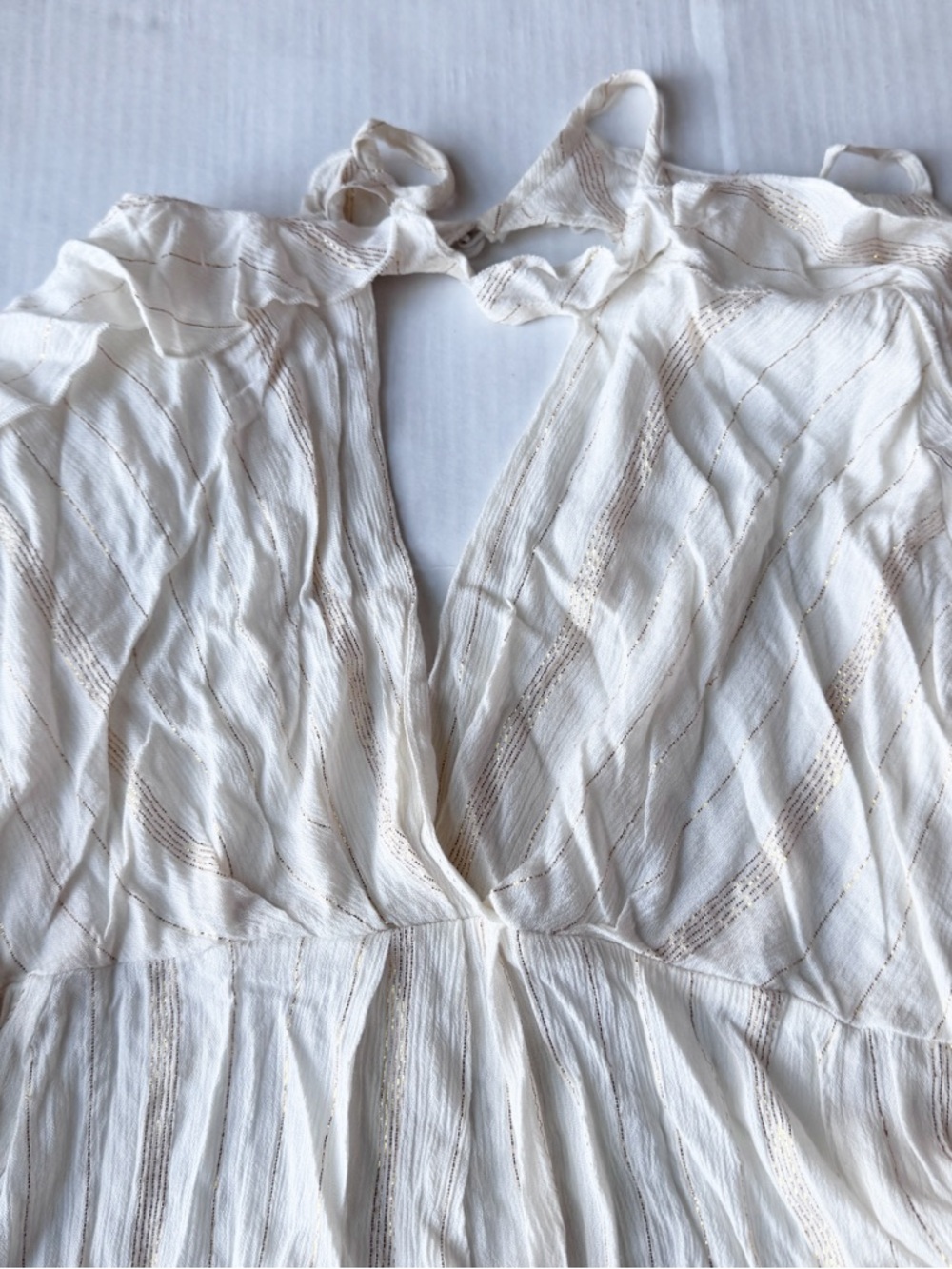 FREE PEOPLE Huxley Maxi Dress Ruffle Cutout Open Back Metallic Stripe Boho Sz M - Picture 9 of 15
